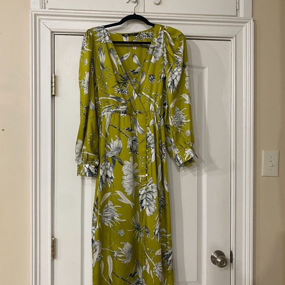 Zara Dresses Zara Green Floral Satin Wrap Midi Dress Poshmark